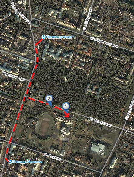 Карта окрестностей 
ул. Хлопина с метро